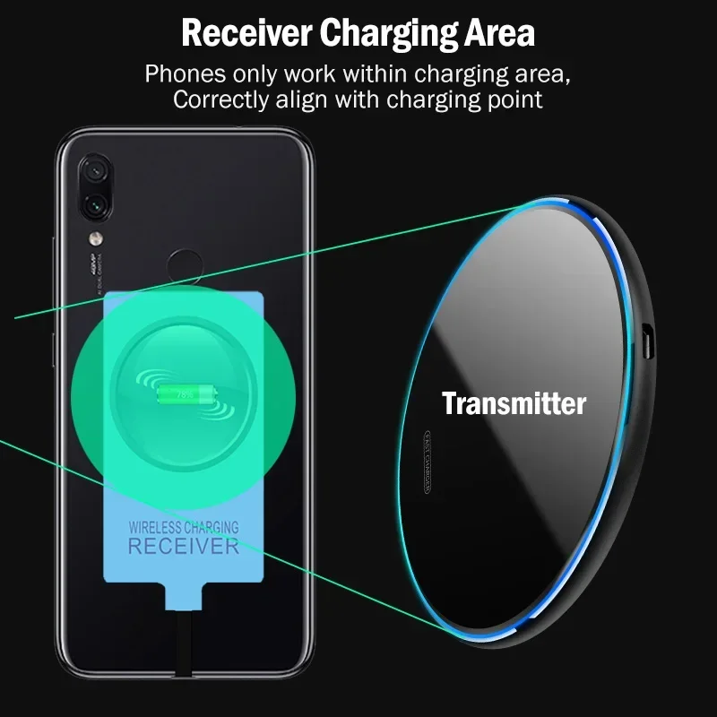 Wireless Charging for Xiaomi Redmi Note 9S 10S 8T 7 8 9 10 Pro Wireless Charger+USB Type-C Receiver Adapter