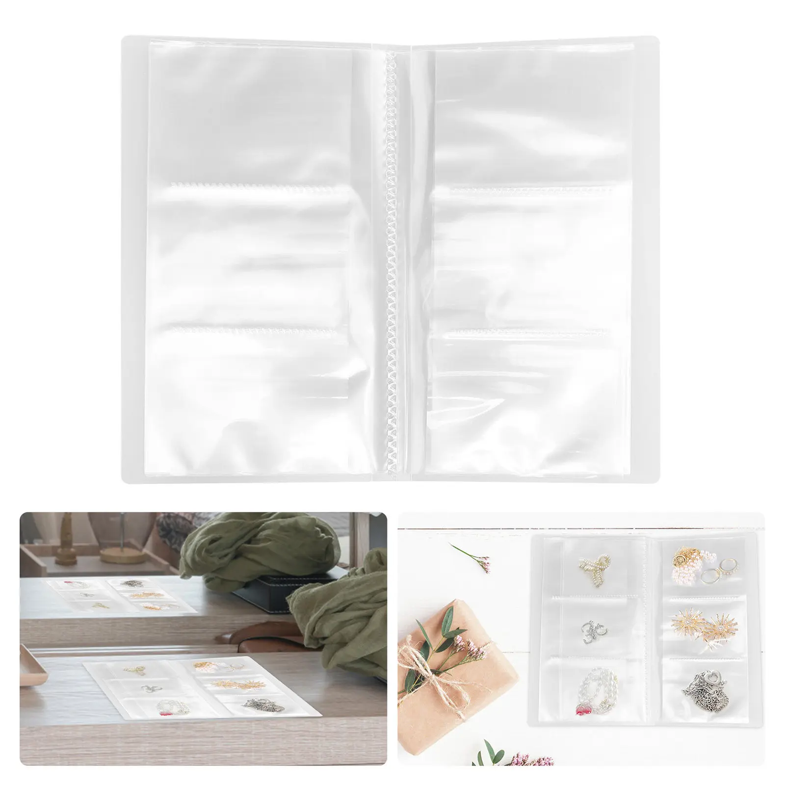 

Transparent Jewelry Organizer Bag Photo Album Shape Strong Plastic Construction for Earrings Necklaces Rings Hair Accessories