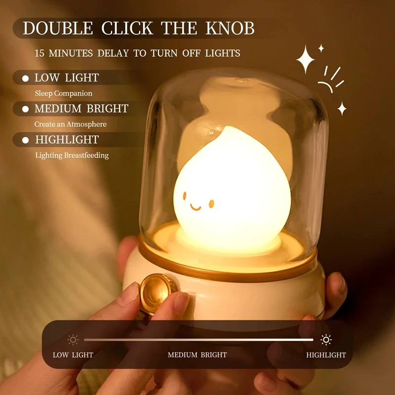 Lampe à huile Vintage, rechargeable par USB, minuterie infinitamente variable, veilleuse douce, pour bébé, soins oculaires, compagnon de sommeil