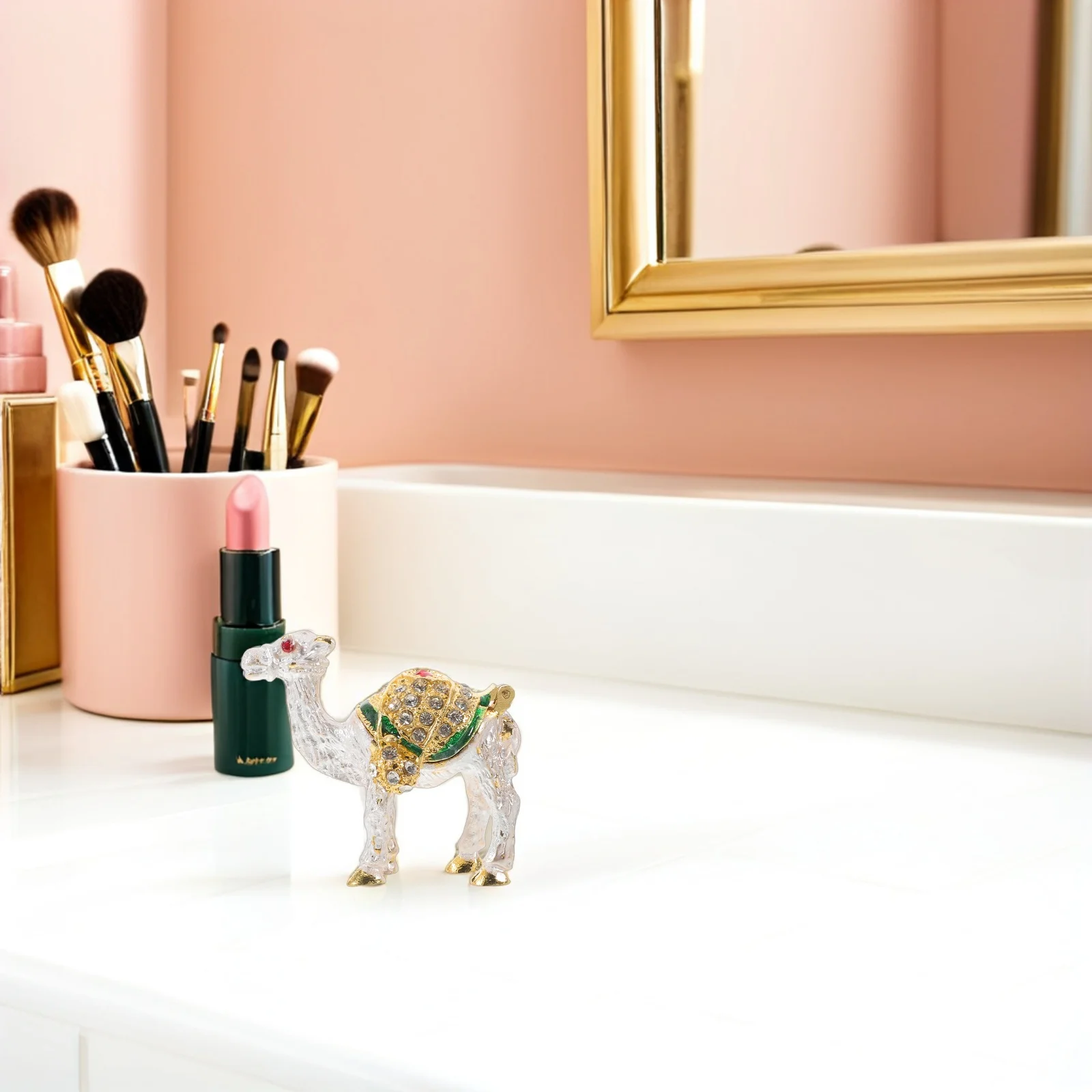 

Jewelry Storage Box with Sparkling Crystals Camel Ornament Design Hinged Trinket Case for Earrings Rings Travel Organizer