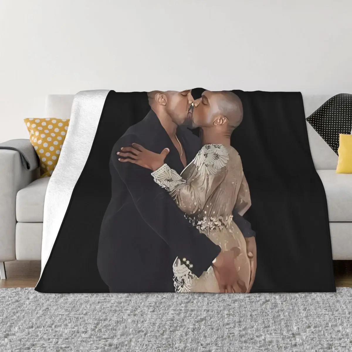 Rapper Kanye West Kissing Blanket Bedspread On The Bed Vintage For Winter