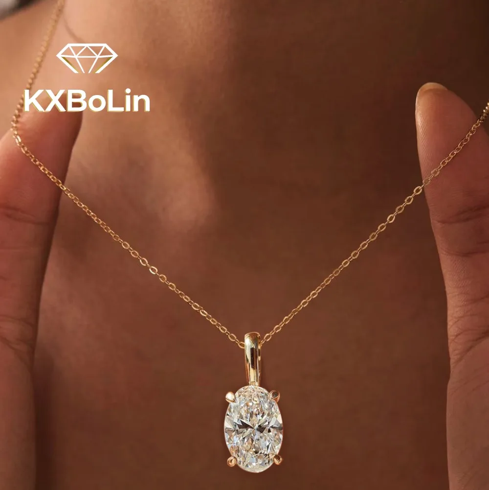 

Oval Cut Solitaire Moissaite Pendant Necklace With Certificate S925 Silver Plated 18K Gold Lab Diamond Neckchain for Women Gift
