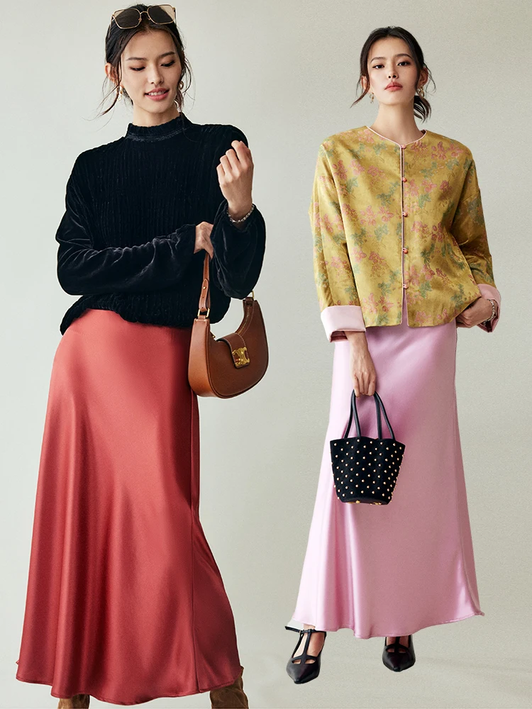 

Silky Smooth Anti-Wrinkle Drapey High Waist A-Line Skirt Satin Fish Tail Skirt Korean Style Commute Polyester Fiber
