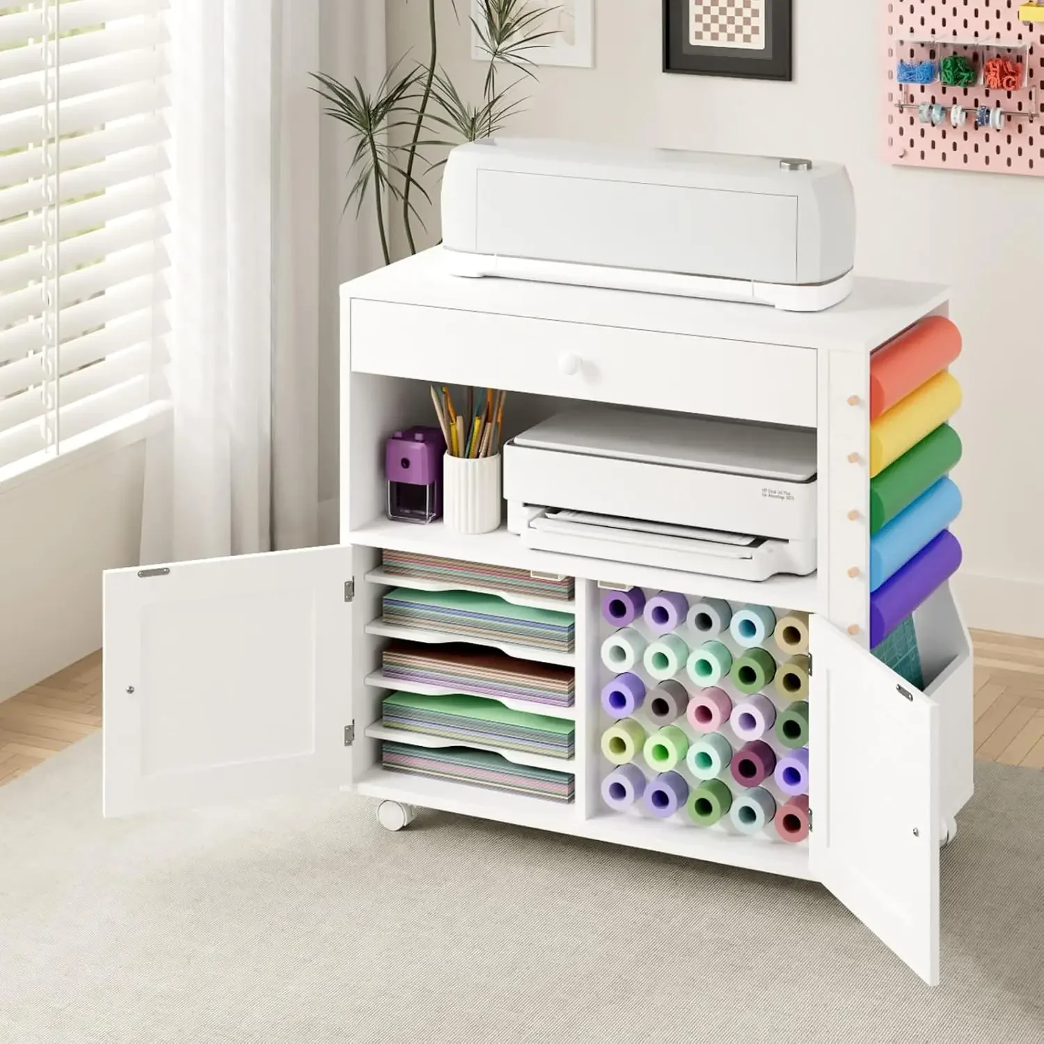 Craft Organizer and Storage Cart Compatible with Cricut Machine, Storage Cabinet for Cricut with Drawers, Workstation for Cricut