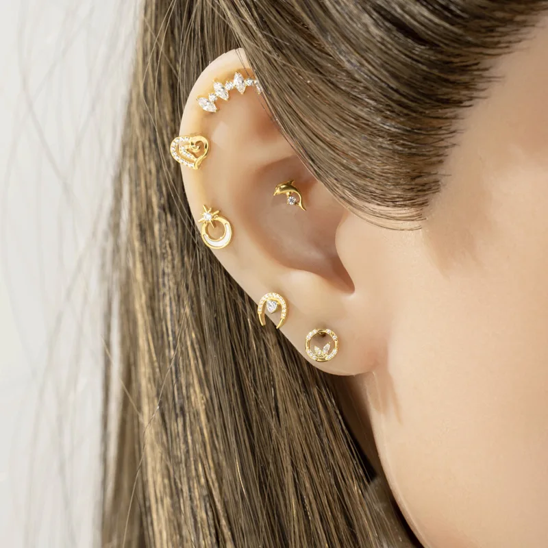 

1PC G23 Titanium Horse's Eye CZ Earrings Stud Internally Threaded Flatback Ear Lip Stud Tragus Cartilage Labret Piercing Jewelry