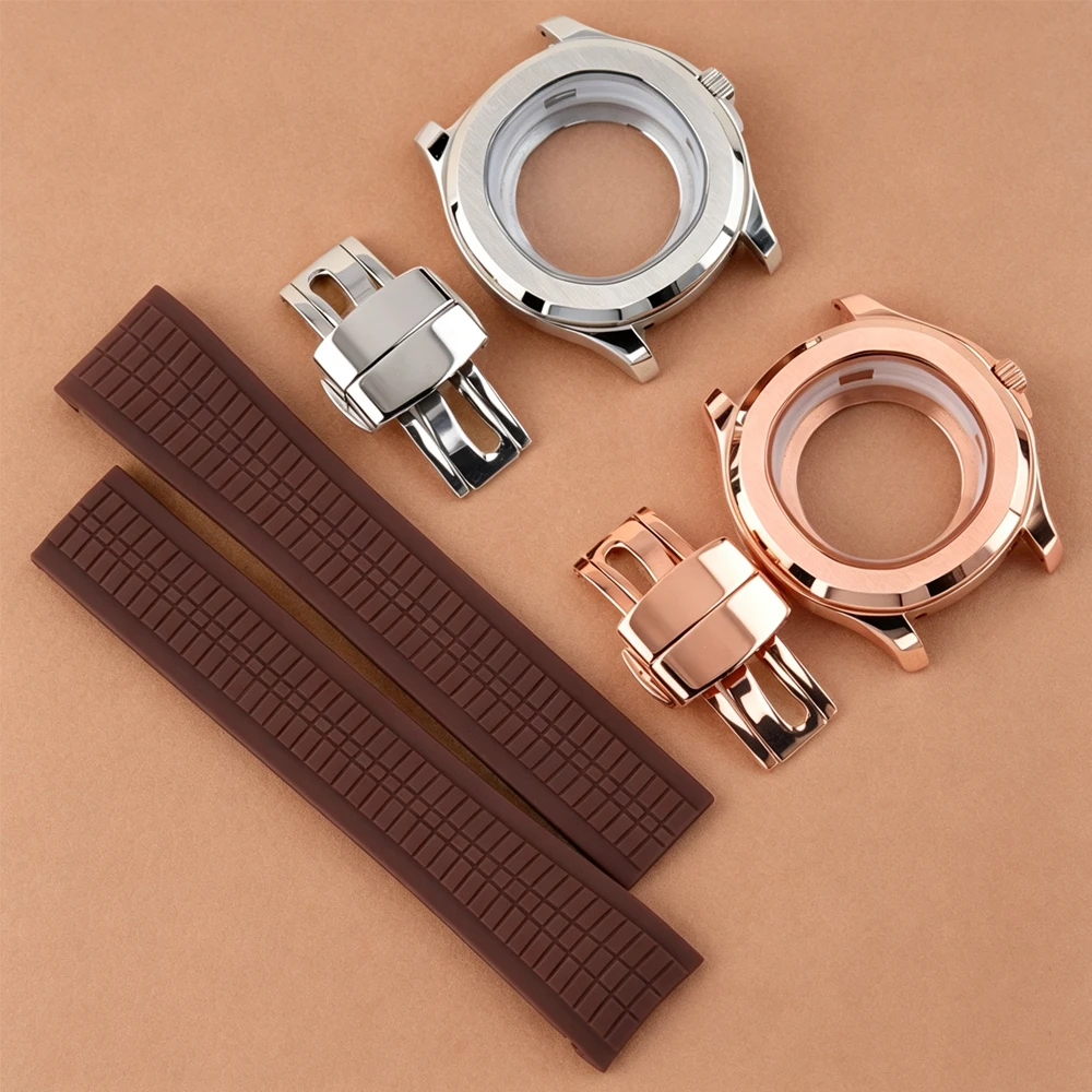 42mm Rose Gold PVD Case For AQUANAUT Nautilus Watch Case Stainless Steel Waterproof For NH35 NH36 NH38 Movement Rubber Strap