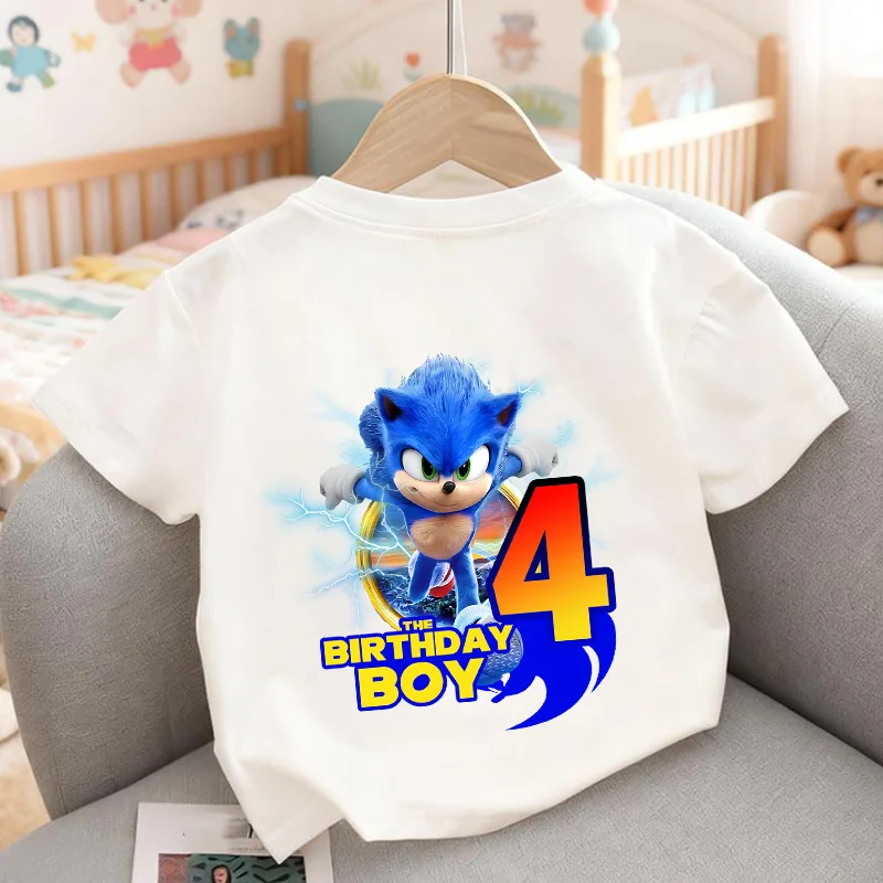 เสื้อยืดแขนสั้นลายโซนิค หมายเลข 1-9 เสื้อยืดพิมพ์ลายสำหรับเด็กผู้ชาย ของใช้ในงานวันเกิด เสื้อผ้าสีขาว สีดำ ผ้าฝ้าย ระบายอากาศได้ดี