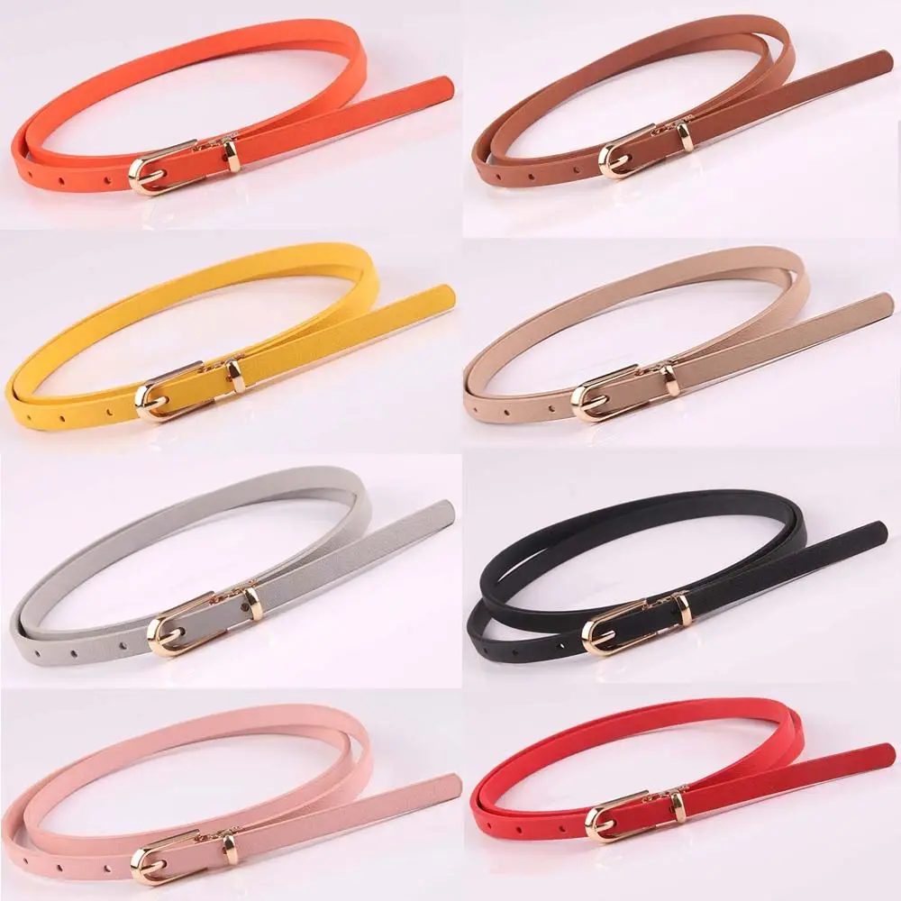 Adjustable Simple Female Women Candy Color Dress Strap Pu Leather Belt Waist Belts Thin Waistband