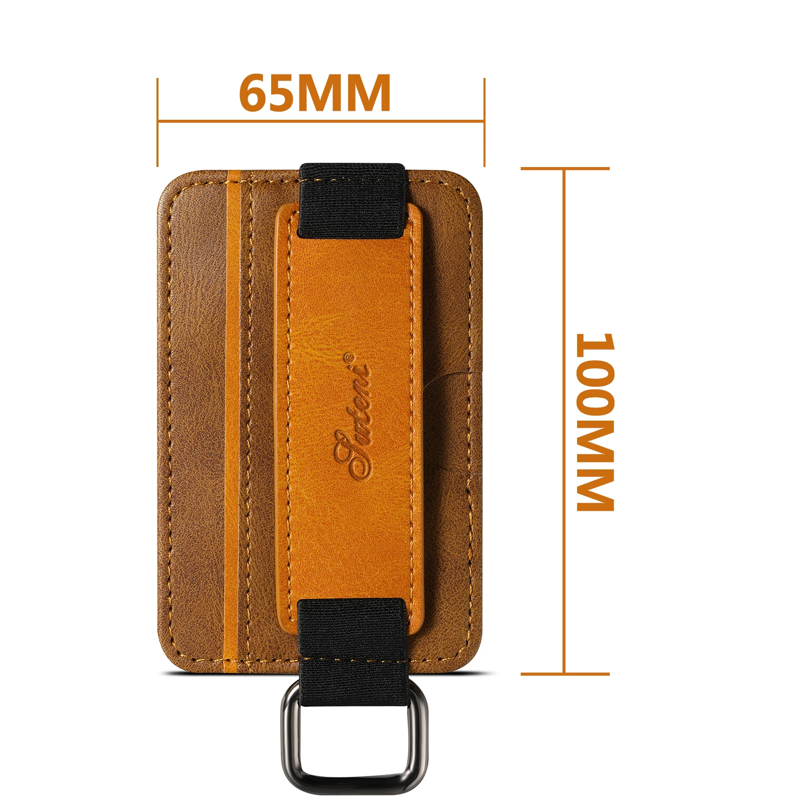 Leather Card Pocket Phone Stand for iPhone 16 15 14 13 Pro Max 3M Adhesive Ring Holder Phone Kickstand for Samsung Pixel ID Bag