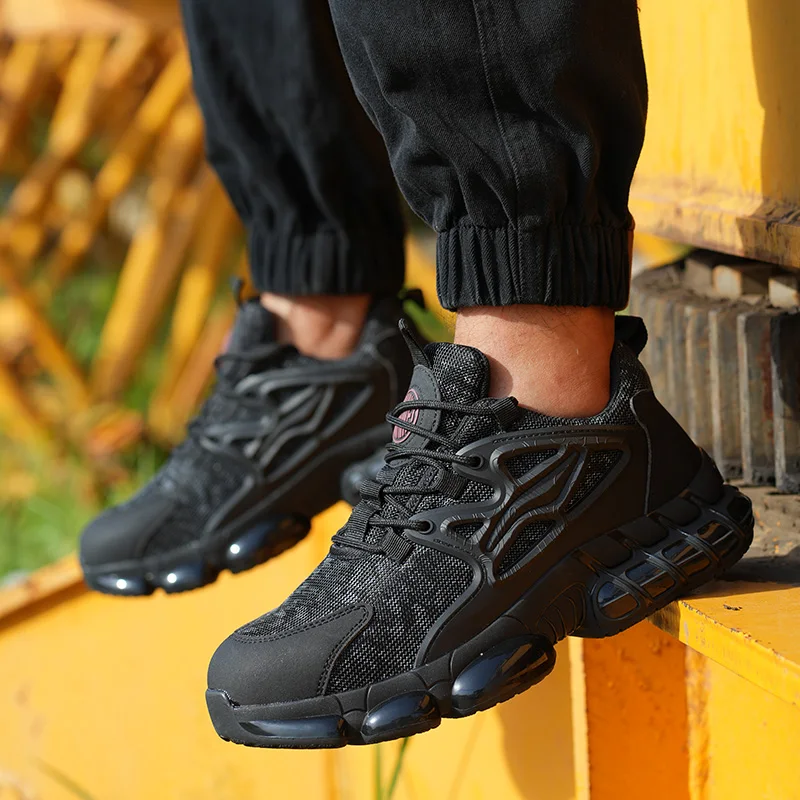 

Rotating Button Safety Shoes Men Steel Toe Sneaker Air Cushion Work Man Puncture Proof Work Safety Industrial Protective Shoes