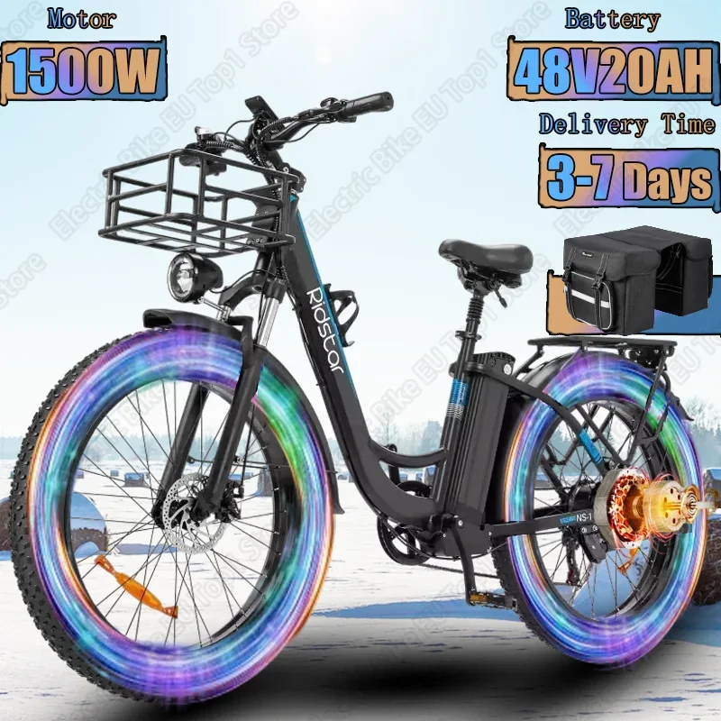 Electric Bike 1500W Powerful Motor 48V20AH Removable Lithium Battery E Bike 26*4inch Fat Tire Adult All-Terrain Electric Bicycle