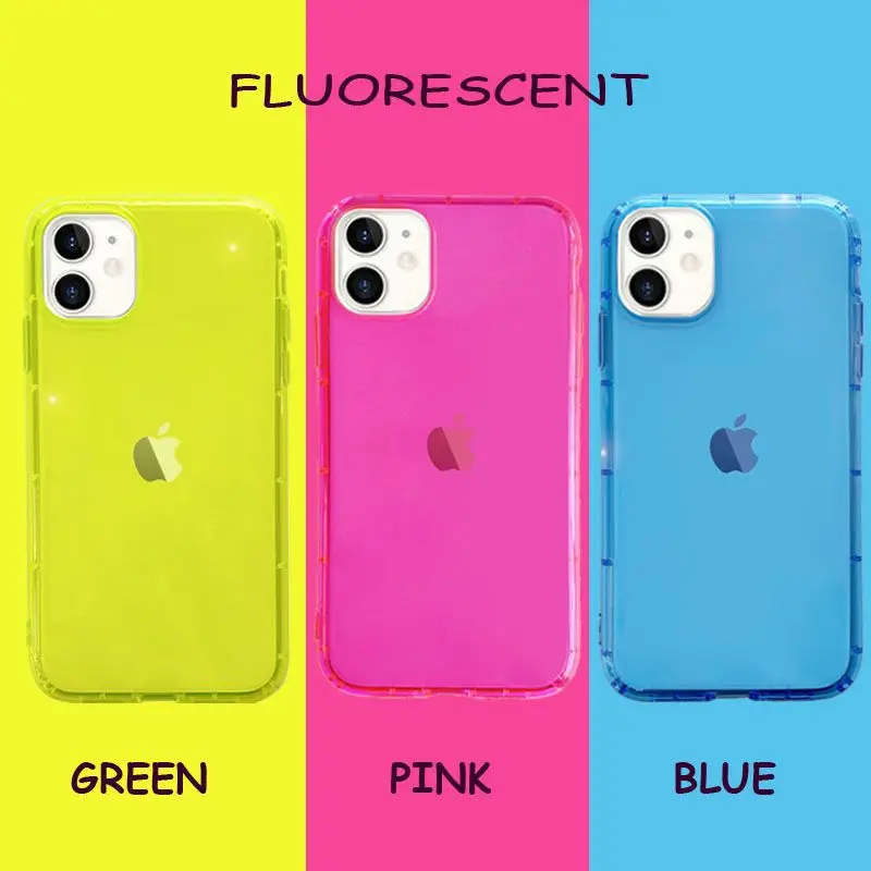 

10 шт. флуоресцентный цветной противоударный чехол для телефона iPhone 11 Pro Max XR X XS Max 7 8 Plus SE 2020, неоновый чехол из ТПУ, прозрачный чехол для телефона