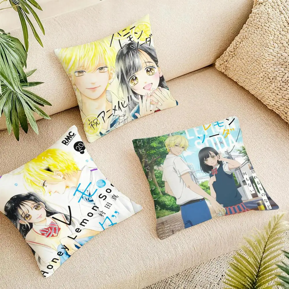 Cute Anime Honey Lemon Soda Cushion Cover Short Plush Pillowcase, Washable Wrinkle Resistant Cover for Bedroom Gift