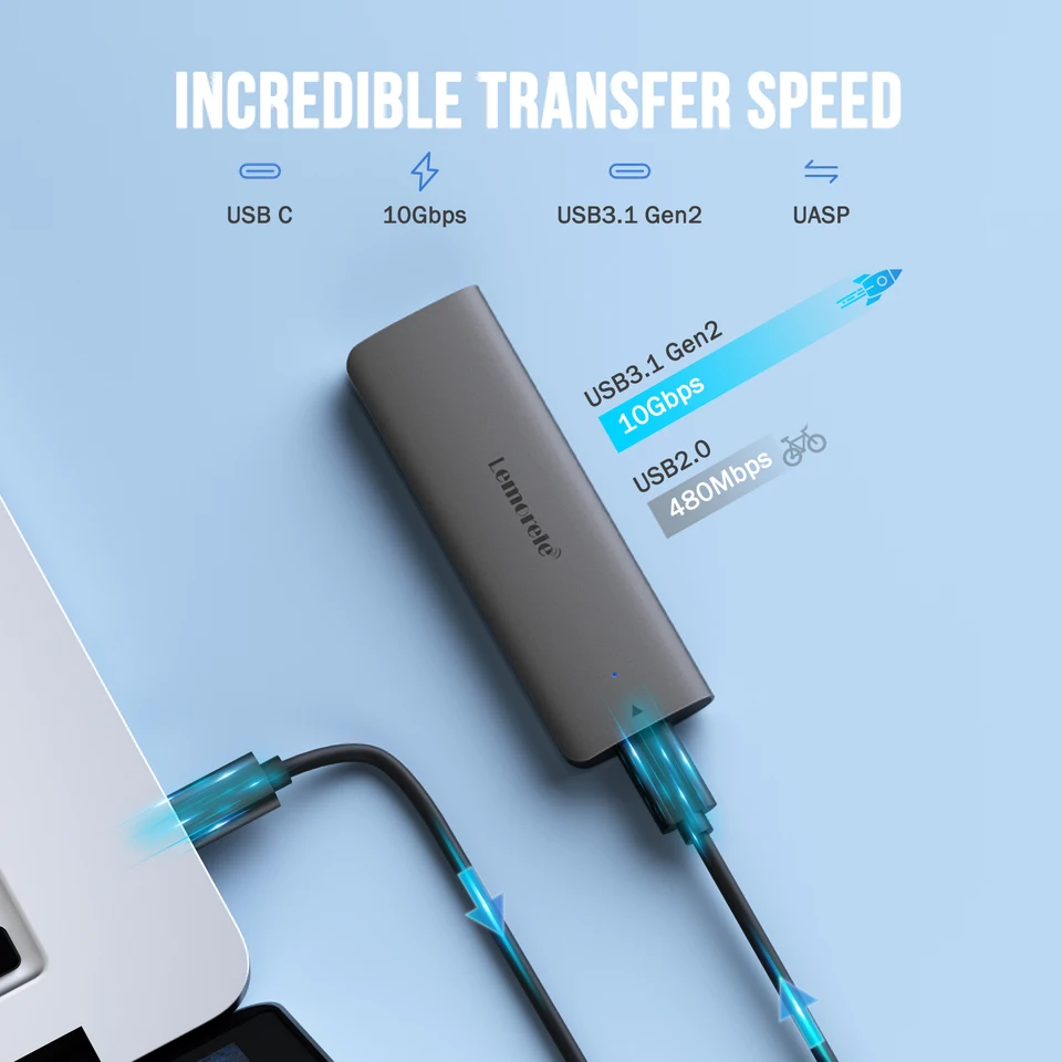 Lemorele Adaptateur Boîtier SSD M.2 NVMe USB C 10Gbps - Externe Sans Outil Pour 2230/2242/2260/2280