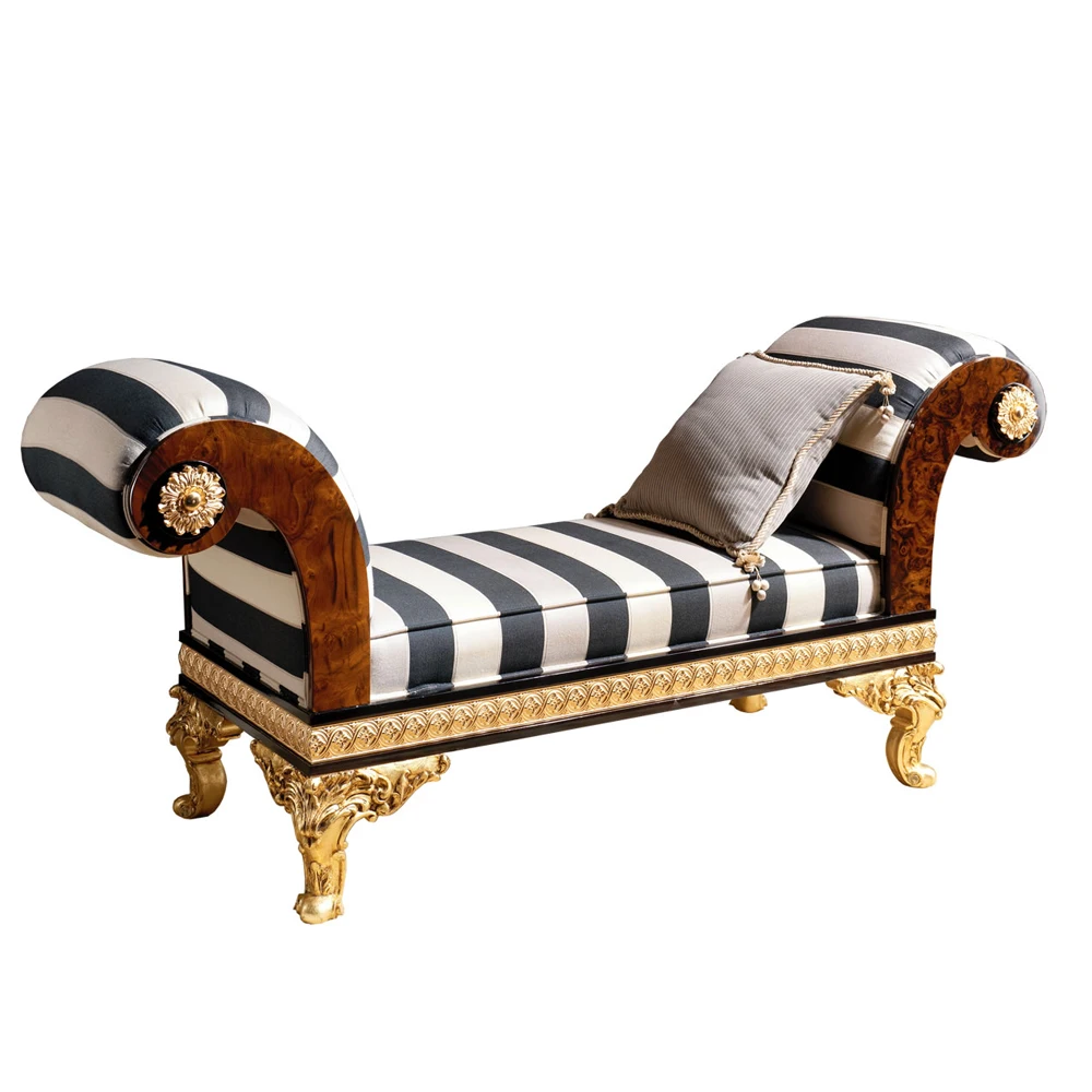 

Luxury Royal Imperial Golden Crown and Gloss Walnut Burl Decorated Dormeuse Chaise Lounge for Living Room