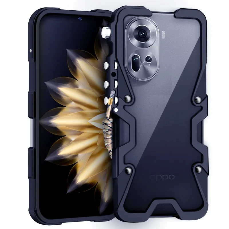 Novo! Metal Alumínio Phone Case, armadura, pára-choques, capa mecânica, caso artesanal do crânio, apto para Oppo Rneo 11, Reno11 Pro