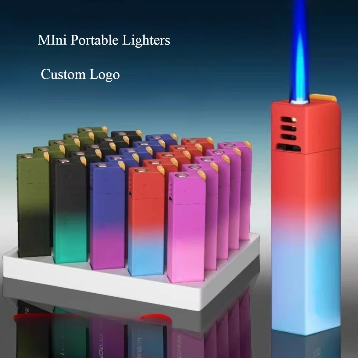 

New MIni Portable Small Windproof Butane Gas Lighter Metal Blue Flame Straight Rechargeable Lighter Wholesale Men Smoking Gifts