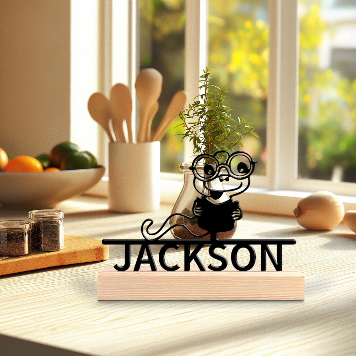 1pc Personalized Metal Artwork Custom Name Equipped with A Wooden Base Decorative Gifts, Metal Statue Ornaments