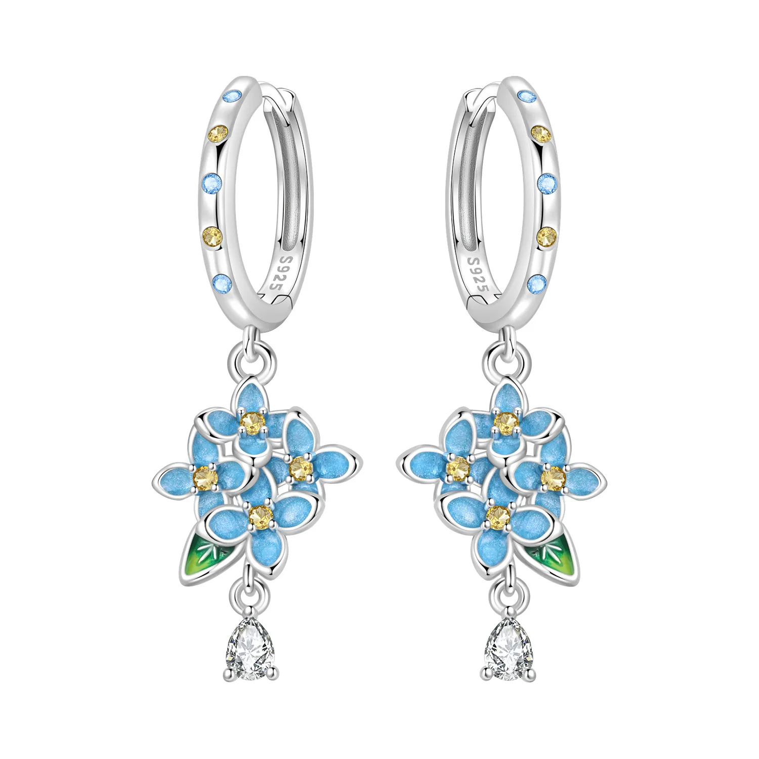 Hapilife 925 Sterling Silver Blue Flower Drop Earrings Women Trendy Party Original Jewelry Anniversary Gifts