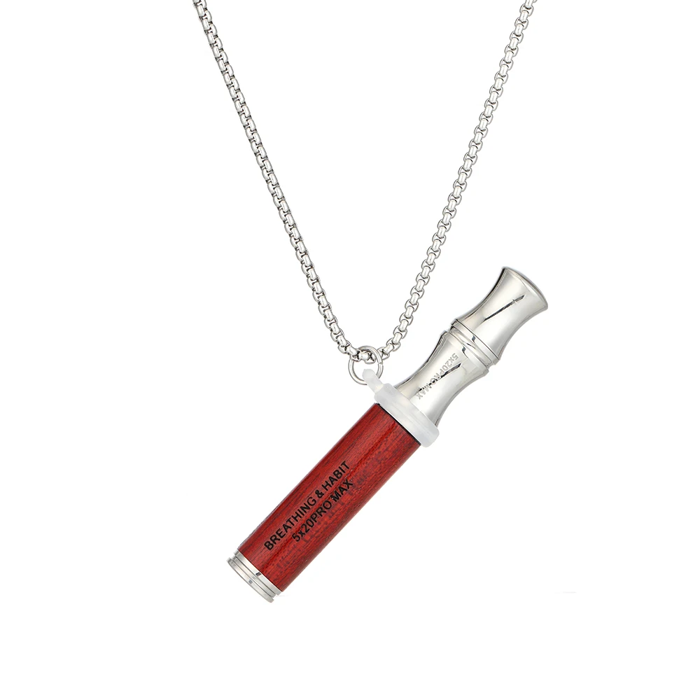 Double-layer Anxiety Breathing Necklace Natural Wooden Stainless Steel Quit Vaping tools Stress Relief & Natural Calm
