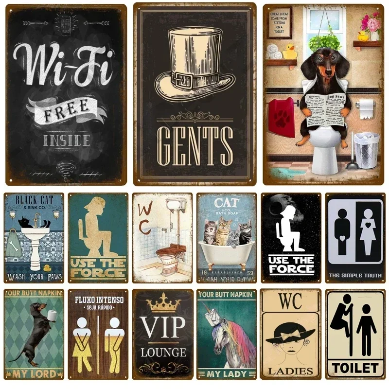 Metal Sign Home Funny Decor Toilet Tin Sign WC Lavatory Toilettes Wall Art Bathroom Restroom Toilet Wall Decorati Pub