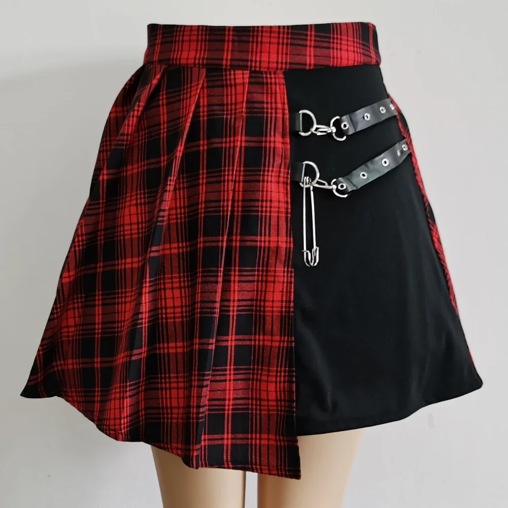 Mulheres Harajuku Gothic Mini Skirt, Cintura Alta, Plissada, Linha A, Cinto, Preto, Punk, Kpop, Y2k, Streetwear, Meninas, Outfits