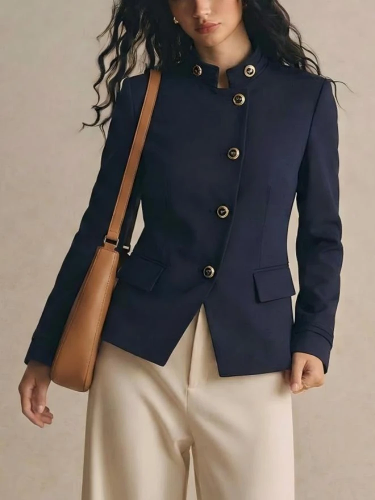 Women's Elegant Gold Button Slim Blazer Coat Office Casual Formal Suit Jacket Spring Fall Long Long Sleeve Retro Outerwear