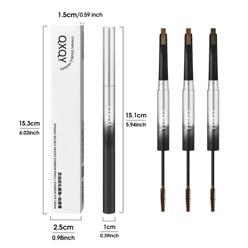 Pomada de lápiz de cejas de 3 colores, doble punta con pinceles para cejas, herramienta de maquillaje de aspecto Natural delgado de larga duración para dar forma a las cejas 3D