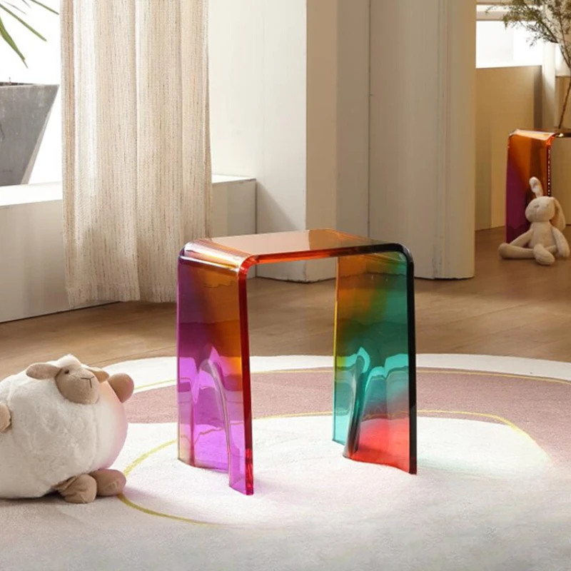 Small stool acrylic transparent rainbow household shoe changing living room coffee table decoration