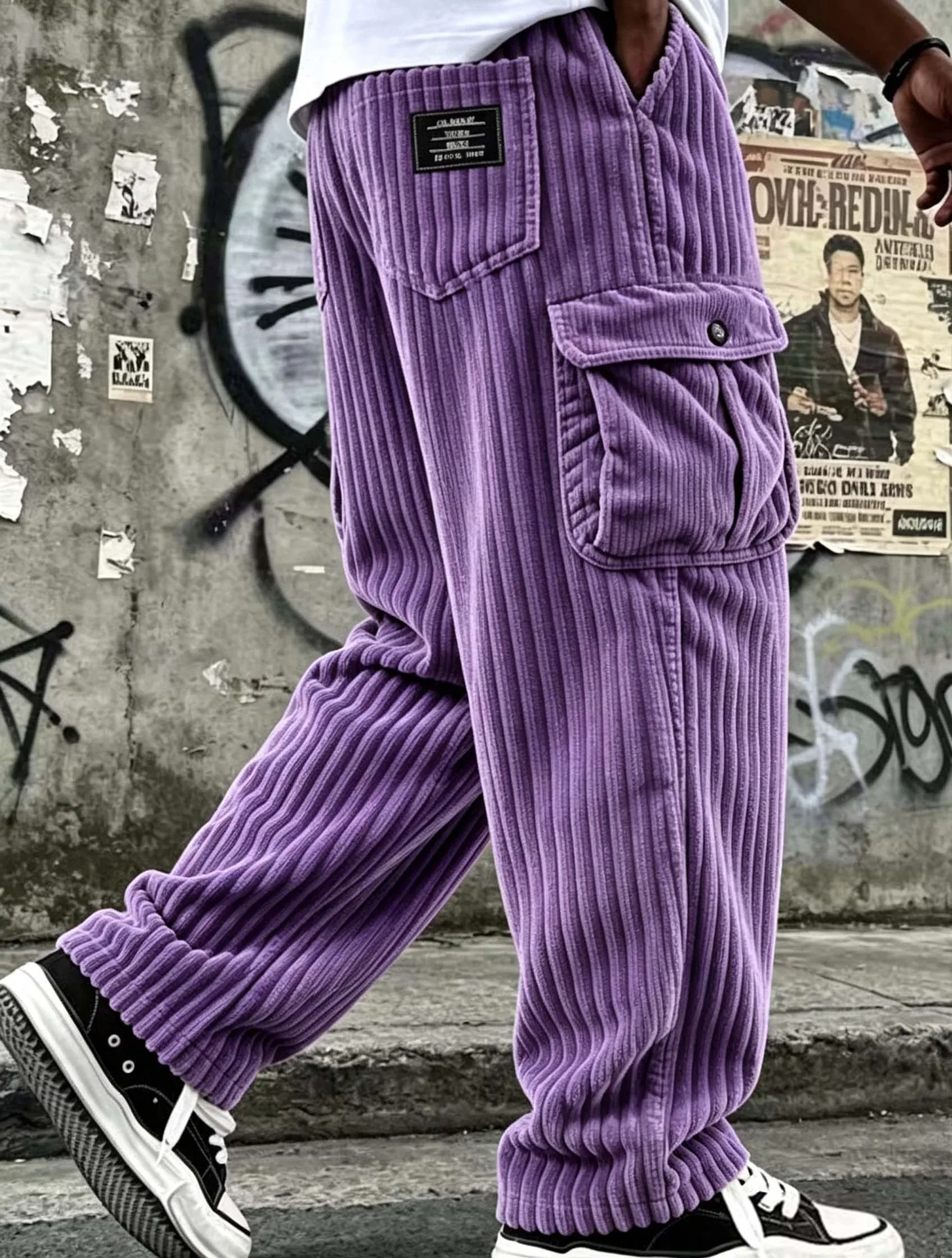 2027 Male autumn and winter new retro brown corduroy multi pocket workwear pants for men, loose drawstring elastic waist pants