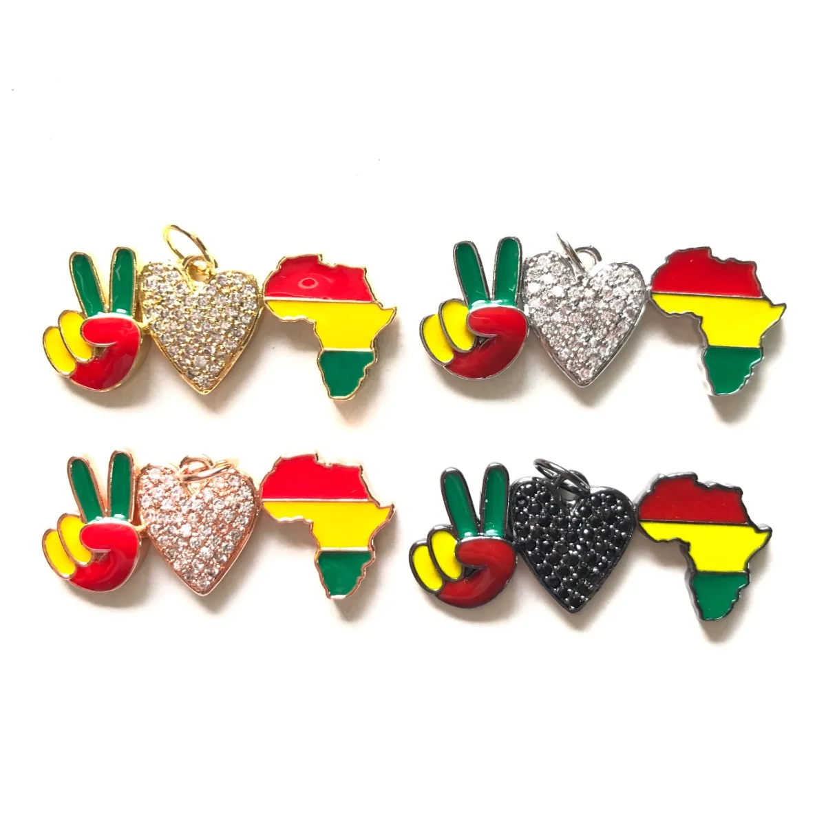 5pcs Zirconia Pave Enamel Peace Love Juneteenth Charm for Bracelet Necklace Making Black History Month Pendant for Jewelry DIY