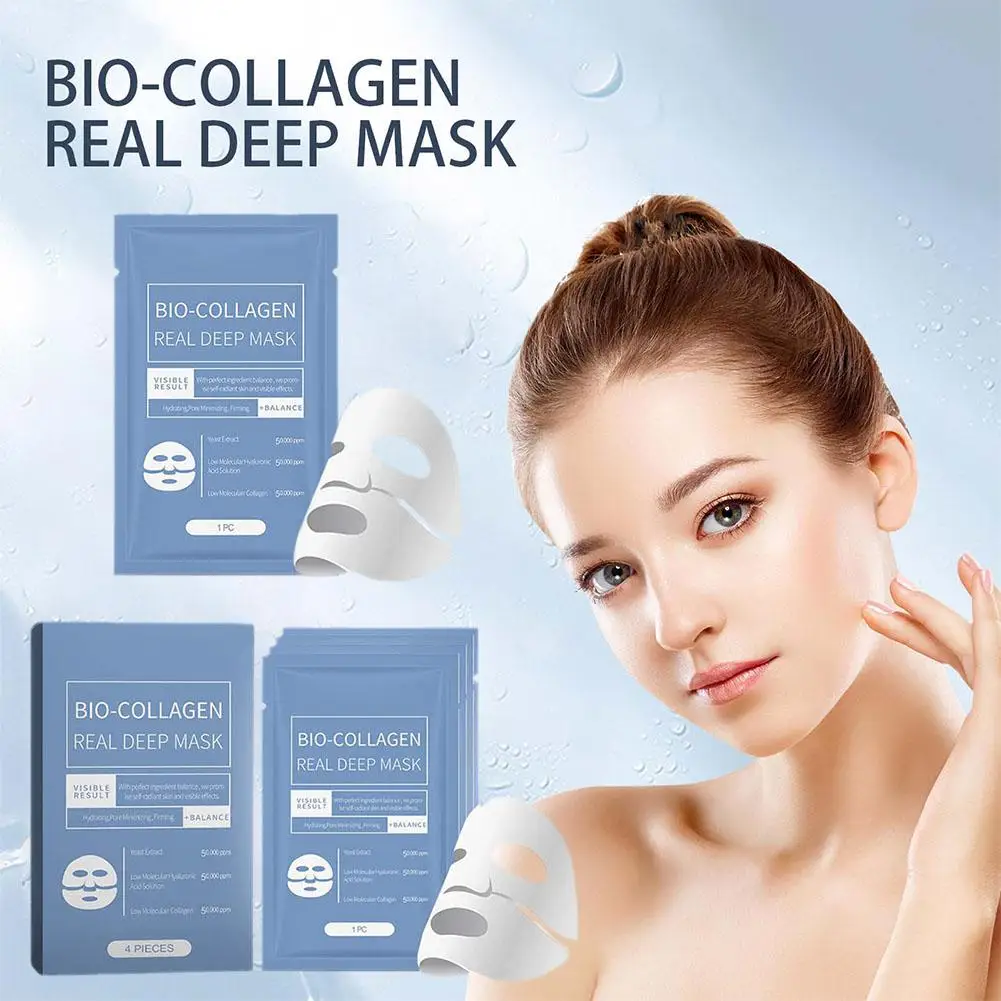 4Pcs/Box Bio-Collagen Real Deep Mask Night Moisturizing Mask Firming Nourish Brightening Moisturizing Skin Care