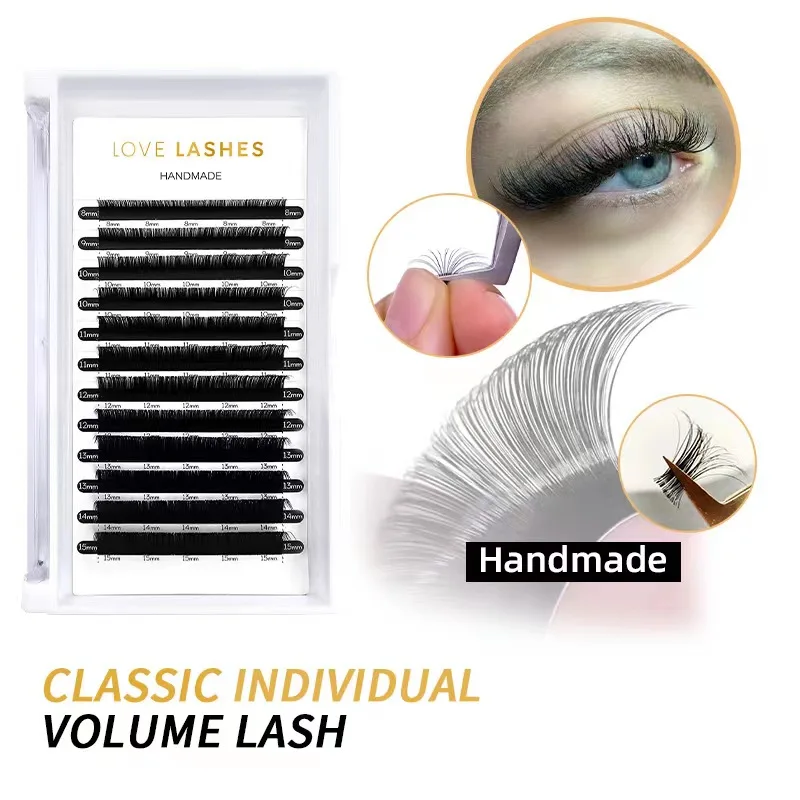 LOVE LASHES-extensión de pestañas individuales, pestañas clásicas de visón sintético, extensión de pestañas de volumen de seda rizada C/CC/D Natural