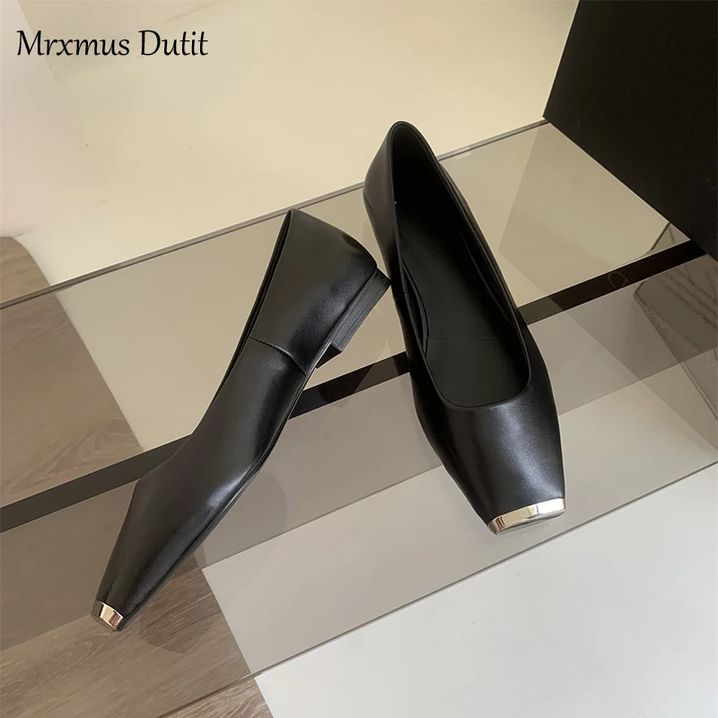 Mrxmus Dutit 2023 Spring Summer Fashion New Women Square Head Solid Flats Ballet Shoes Versatile Simple Casual Shoes Female Chic