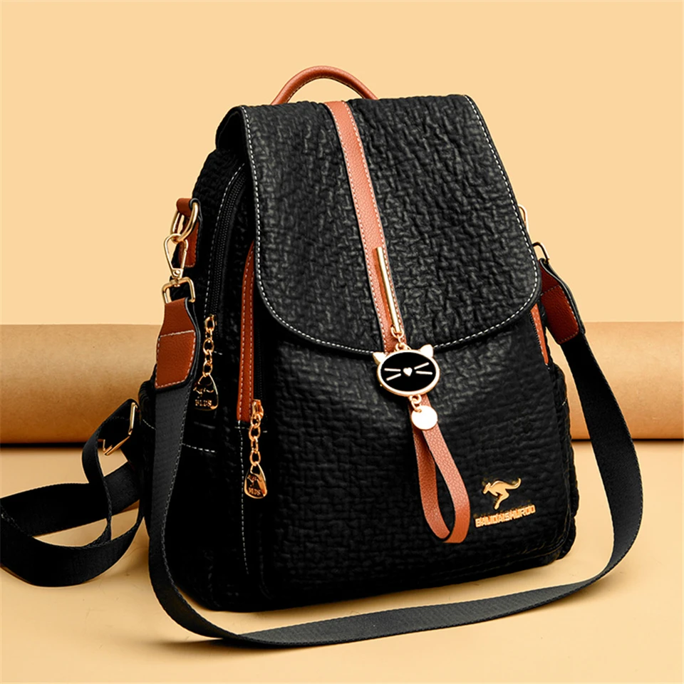 Fashion Backpack for Women Pu Leather Back Pack Ladies Travel Rucksacks Multifunction Shoulder Bags Large School Bags for Girls