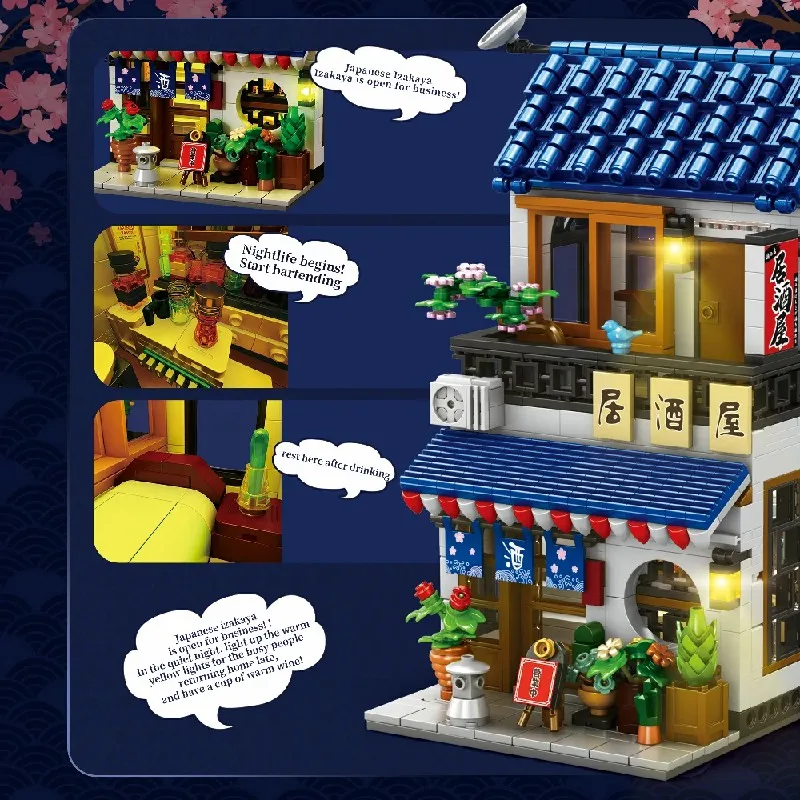 1130PCS Street View Izakaya Negozio Casa Edifici Set Città Negozio Architettura Modulare Building Block Modello di Montaggio Kit Regalo di Natale