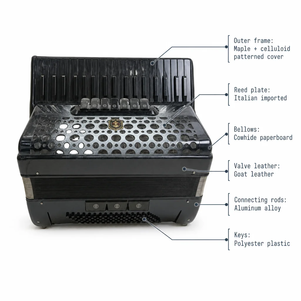 41 Keys 120 Bass Wooden Keyboard Accordion, Portable Professional Accordion With Metal Cover
