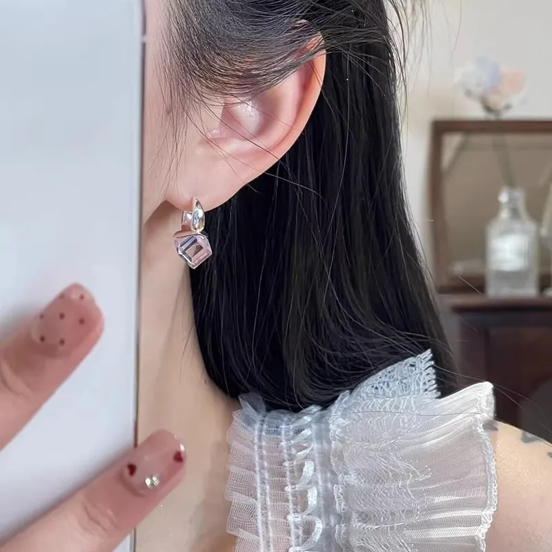 أقراط أذن على شكل أساور، أقراط كريستالية مربعة الشكل، أنيقة لملابس السهرة الرسمية، ملابس غير رسمية عصرية