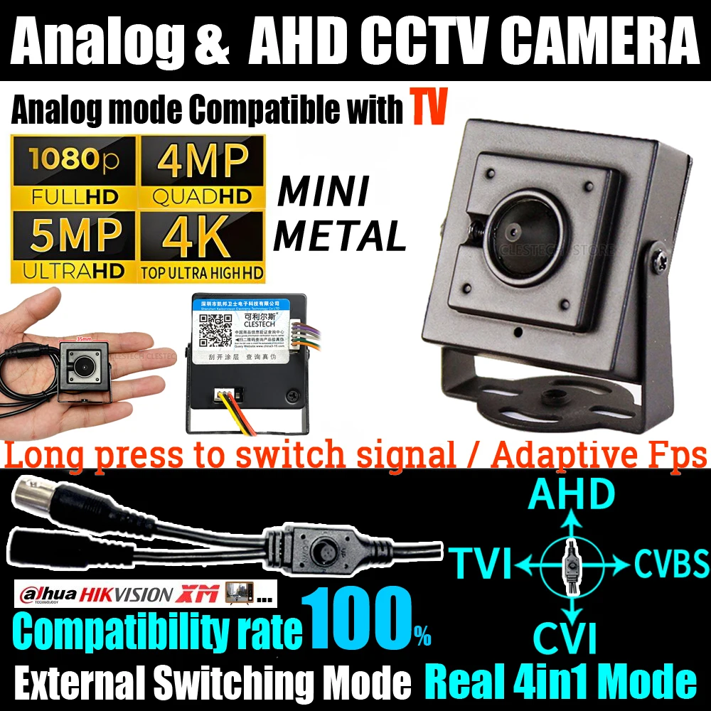 32*32mm Size Metal AHD/TVI/CVI/Cvbs 4in1 4MP 5MP CCTV Mini Camera 8MP 1080P OSD Menu Micro Small With Bracket For Home TV Video