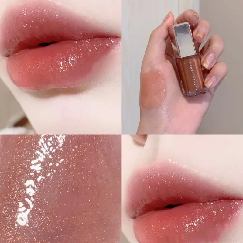 Brillo de labios de perlas de espejo de 3 colores resistente al agua, lápiz labial hidratante de larga duración, brillo de labios brillante, maquillaje cosmético coreano para mujeres