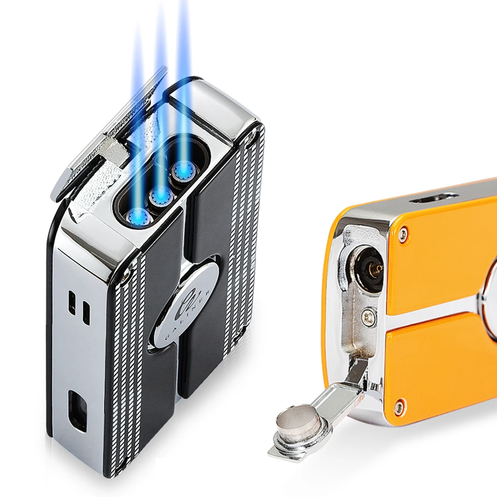 

GALINER Cigar Lighter Gas Butane Refilling Metal Windproof 3 Jet Torch Lighters W/ Puncher Drill Cigar Accessories
