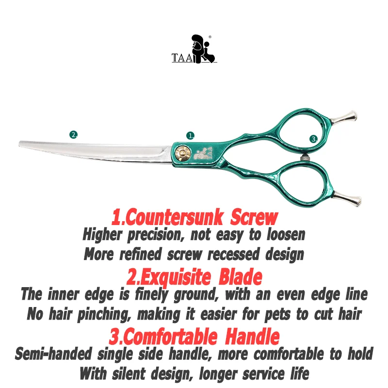 TAA Dog Scissors Professional Pet Scissors for Dog Curved Scissors 440C Alloy Steel Shear 6.8 Inch Ultra-Light Grooming Shear