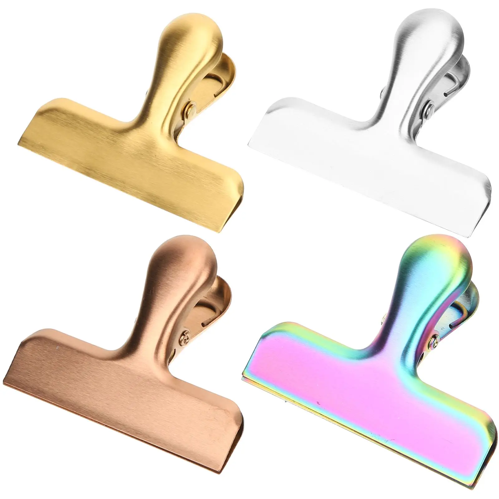 

4 Pcs Sealing Clips Large Size Kitchen Chip Bag Snack Holder Food Storage Stainless Steel Reusable Golden Matte Colorful Rose