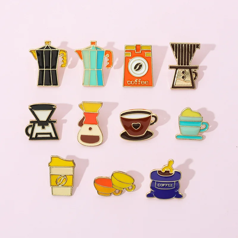 Broche de esmalte para cafetera, molinillo de granos de café, hervidor de café, taza, bolsa, insignia de Barista, Pin de colección de café con solapa Punk, regalo de joyería