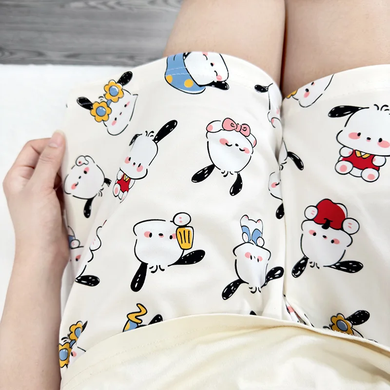 Pochacco Pajama Pants Anime Cartoon Cute Sleepwear Women Trousers Wide-leg Hot Pants Shorts Milk Fiber Smooth Elastic Home Dress