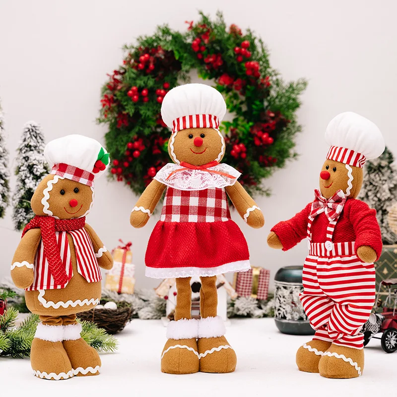 2024 Christmas Creative Chef Hat Stretchable Gingerbread Man Doll Ornament Merry Christmas Decor for Home Kids Gift Navidad 2025