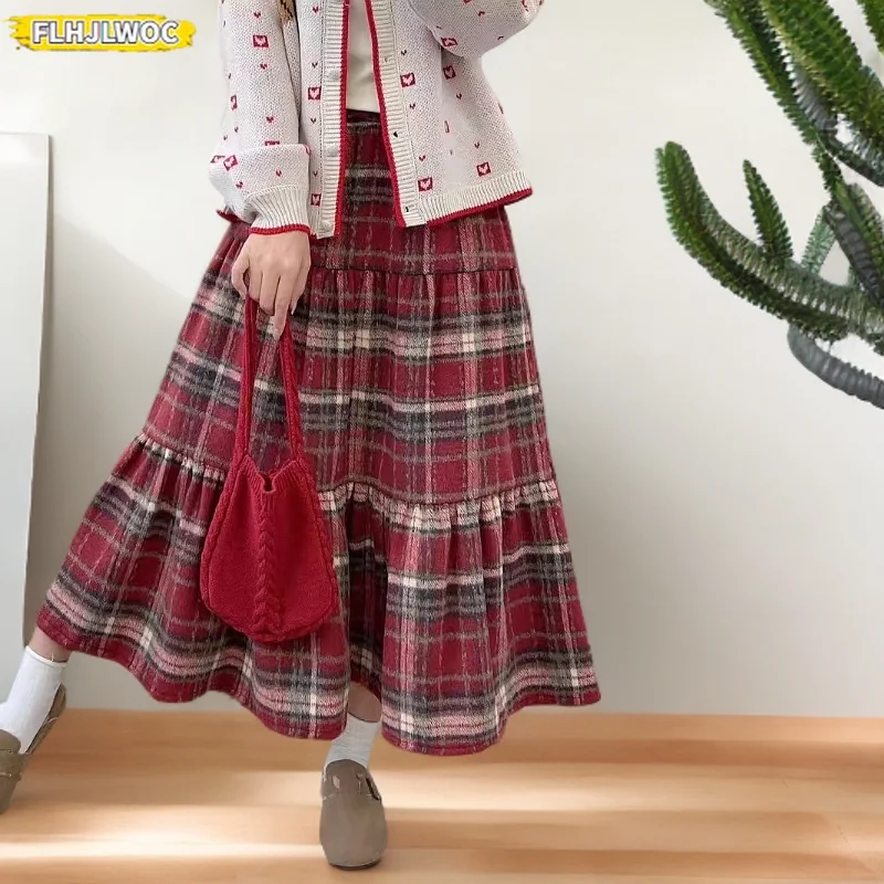 New Year Red Skirt 2025 Spring Women Casual Cute Sweet Mori Girls Retro Vintage Long Skirts