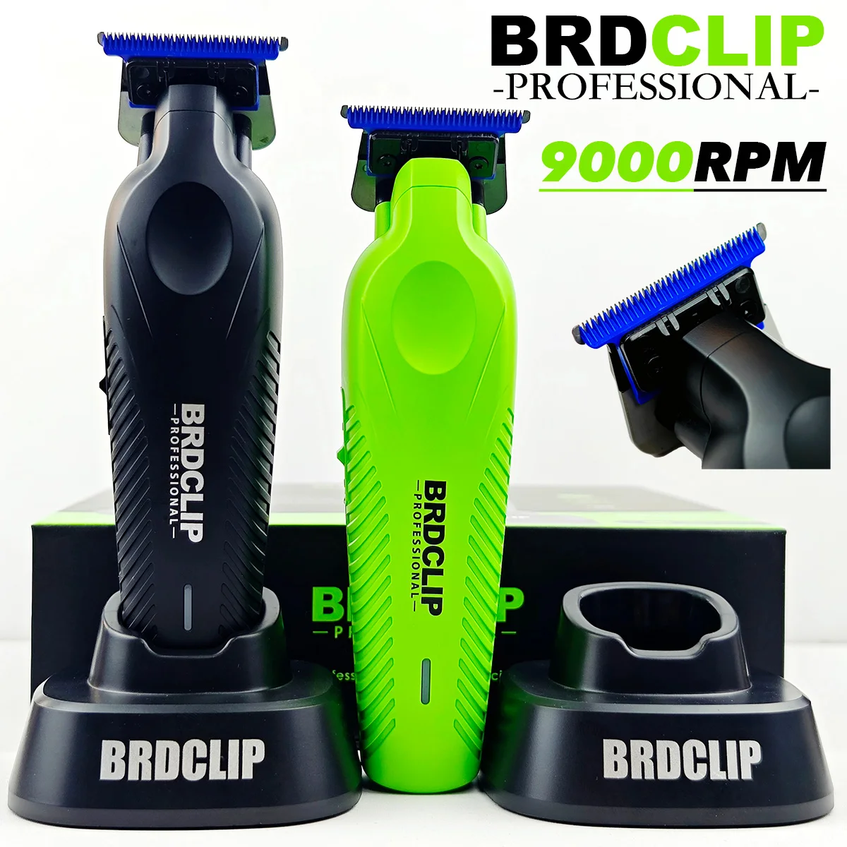 Professional Electric Hair Clipper BRDCLIP BRD-9615 Hair Trimmer for Man 9000RPM Motor Blue DLC Blade with Base Carving Machine