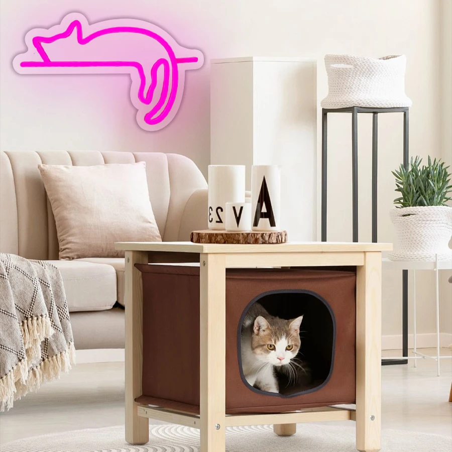 Anime Cat & Moon Neon Sign,Cat LED Lights Decor Animal,Usb Light up Signs for Kids or Girls Room Decorations Bedroom Wall Decor view 6