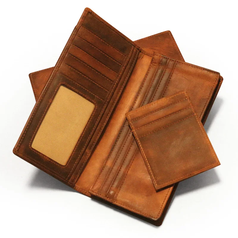 New Crazy Horse Hide Men's Wallet Long Multi-function Fashion Casual Draw Card Wallet Card Holders for Men Cardholder Bags